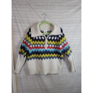 AERIE QUARTER ZIP ARGYLE SWEATER WOOL BLEND, SZ SMALL